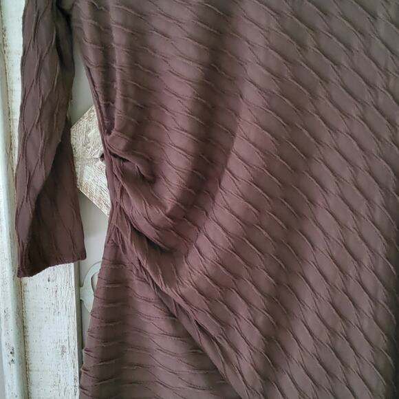 Signature Robbie Bee Long Sleeve Asymmetric Ruched Knit Midi A-Line Dress Brown - Picture 5 of 6